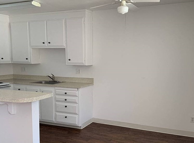 Renovated kitchen with white cabinets